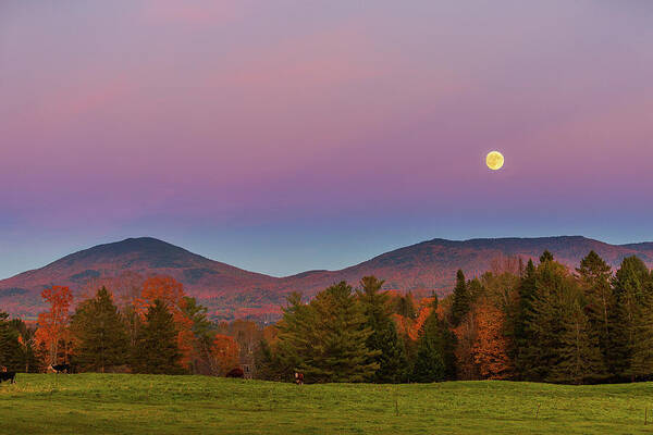Vermont Art Print featuring the photograph Vermont Fall, Full Moon and Belt of Venus by Tim Kirchoff