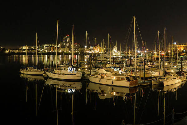 Victoria Inner Harbour Art Print featuring the photograph Victoria Harbour at Night by Inge Riis McDonald