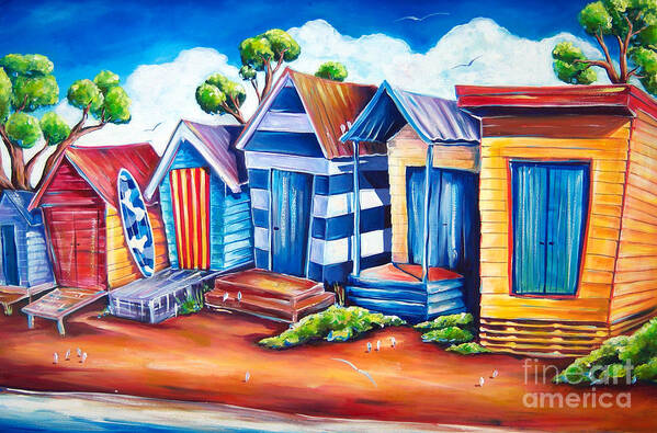 Beach Art Print featuring the painting Victorian Beach Huts by Deb Broughton