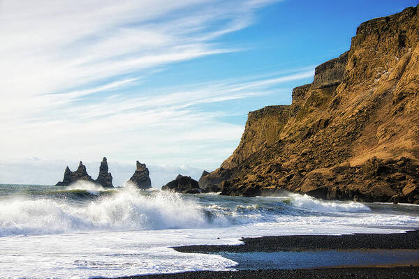 Iceland Art Print featuring the photograph Vik Reynisdrangar beach and ocean Iceland by Matthias Hauser