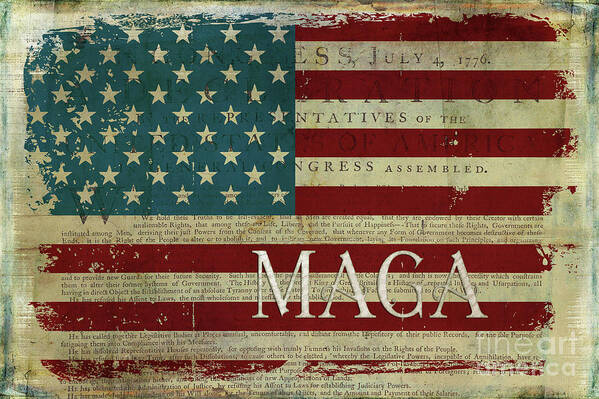 Maga Art Print featuring the painting Vintage American Flag Americana MAGA Declaration of Independence by Audrey Jeanne Roberts