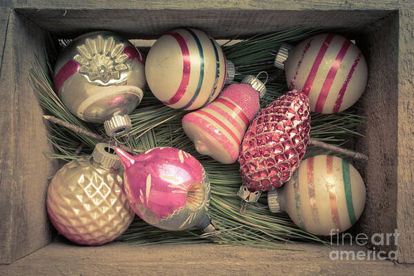 Christmas Art Print featuring the photograph Vintage Christmas Baubles Ornaments by Edward Fielding