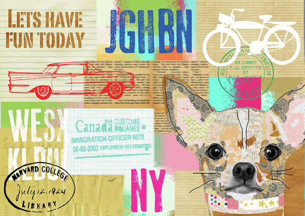 Vintage Collage Chihuahua Art Print featuring the mixed media Vintage Collage Chihuahua by Claudia Schoen