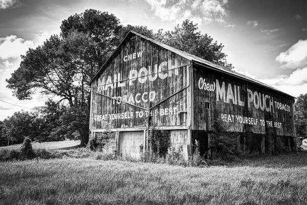 America Art Print featuring the photograph Vintage Mail Pouch Tobacco Barn - Black and White Edition by Gregory Ballos