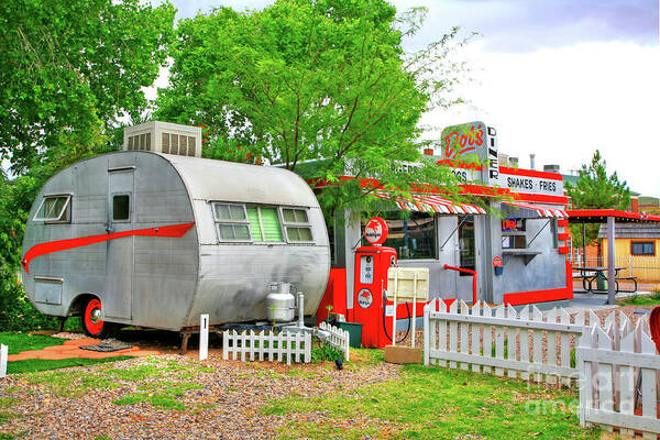 Crown Art Print featuring the photograph Vintage Trailer and Diner in Bisbee Arizona by Charlene Mitchell