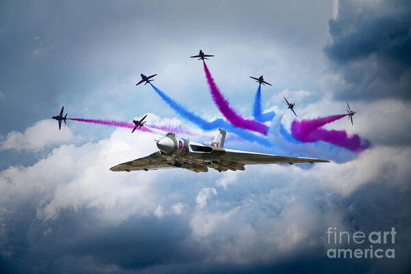 Avro Art Print featuring the digital art Vulcan Red Arrows Break by Airpower Art