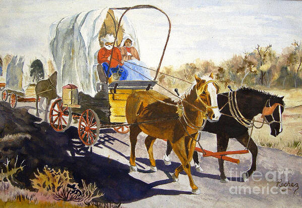 Western Art Print featuring the painting Wagon Train by Pechez Sepehri