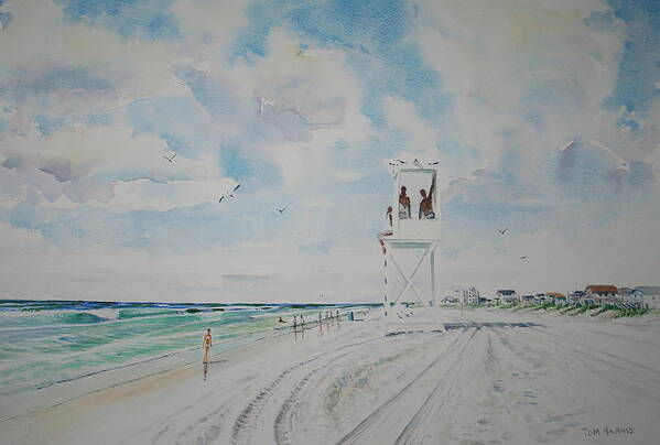 Ocean Art Print featuring the painting Waiting for the Lifeguard by Tom Harris