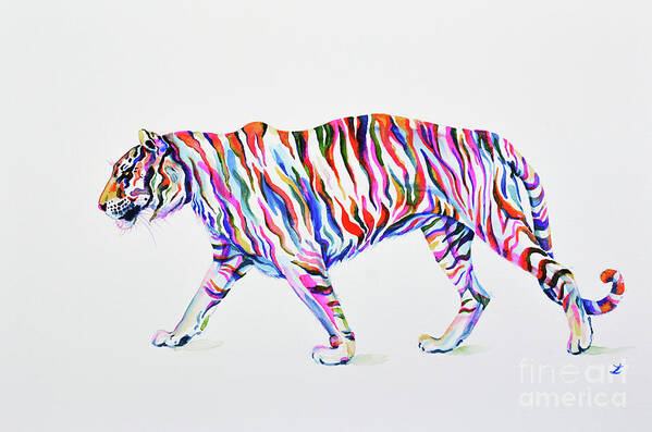 Tiger Art Print featuring the painting Walking Tiger by Zaira Dzhaubaeva