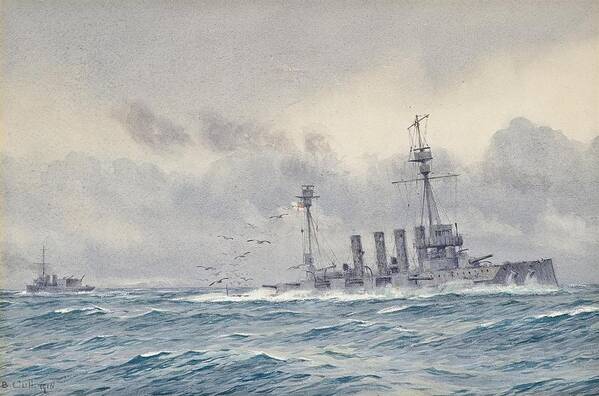 Alma Claude Burlton Cull (1880-1931) The Sinking Of H.m.s. Warrior After The Battle Of Jutland Art Print featuring the painting Warrior after the Battle of Jutland by MotionAge Designs