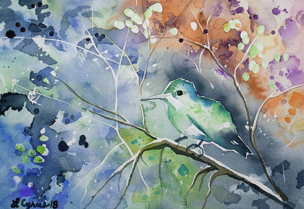 Hummingbird Art Print featuring the painting Watercolor - Hummingbird with Impressionistic Background by Cascade Colors