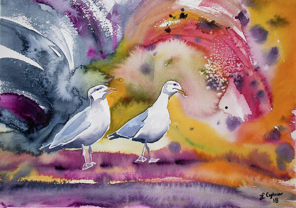 Gull Art Print featuring the painting Watercolor - Two Gulls by Cascade Colors