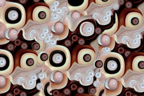 Abstract Art Print featuring the mixed media Waves Seashells Foam and Stones in Brown by Jacqueline Migell