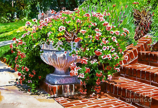 Watercolor Art Print featuring the painting Welcome Flower Urn Steps by David Lloyd Glover