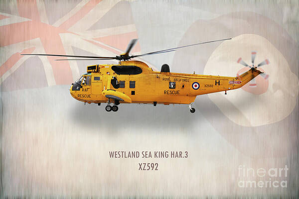 Sea King Art Print featuring the digital art Westland Sea King HAR3 XZ592 by Airpower Art