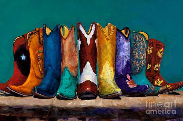 Cowboy Boot Art Print featuring the painting Why Real Men Want to be Cowboys 2 by Frances Marino