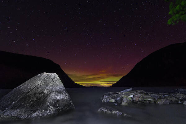 Aurora Art Print featuring the photograph Willoughby Aurora and Granite Boulders by Tim Kirchoff