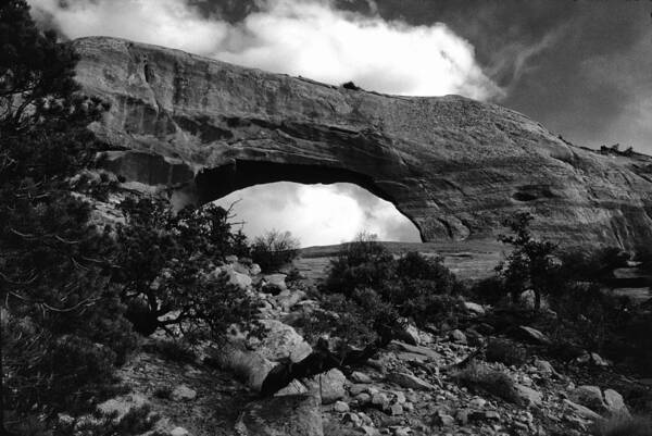 Wilson Arch Utah Landscape Scene Scenery Natural Bridge Black White Monochrome Art Print featuring the photograph Wilson Arch No 1 by Ken DePue