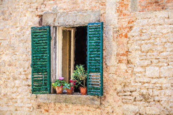 Cortona Art Print featuring the painting Window Flowers of Tuscany by David Letts