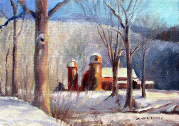 Barn Art Print featuring the painting Winter Barn by Bonnie Mason