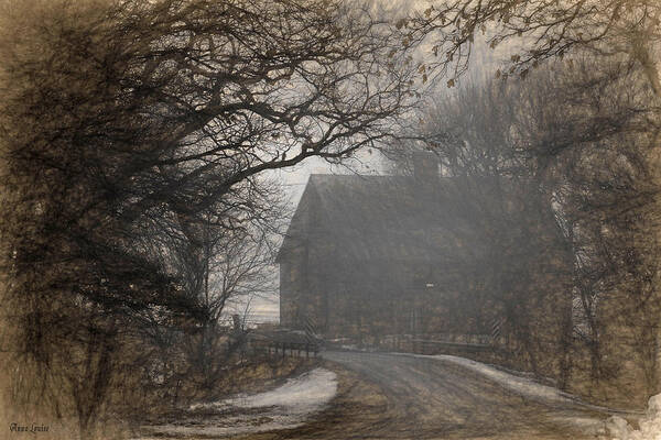 Barn Art Print featuring the photograph Winter Foggy Countryside Road and Barn by Anna Louise