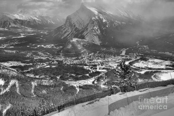 Mt Norquay Art Print featuring the photograph Winter Views From Mt. Norquay Black And White by Adam Jewell