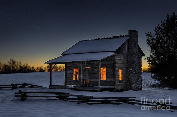 Rustic Cabin Art Print featuring the photograph Winters Refuge by Anthony Heflin