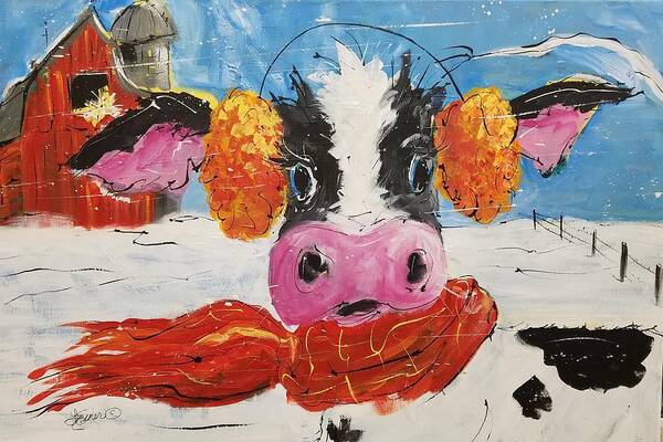 Cow Art Print featuring the painting Wis-cow-sin Winter by Terri Einer