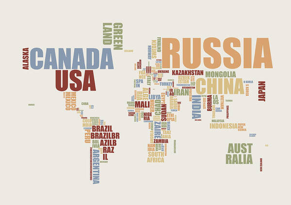 World Map Art Print featuring the digital art World Map in Words 2 by Michael Tompsett
