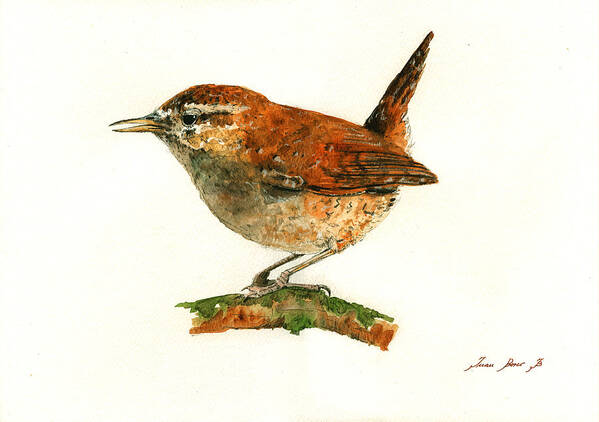 Wren Art Print featuring the painting Wren bird art painting by Juan Bosco