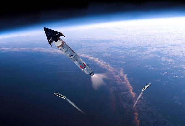 U.s. Air Force X-20 Dyna-soar Art Print featuring the digital art X-20 Spaceplane into Orbit by Erik Simonsen