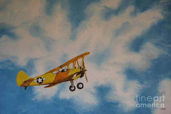 Noewi Art Print featuring the painting Yellow Airplane by Jindra Noewi