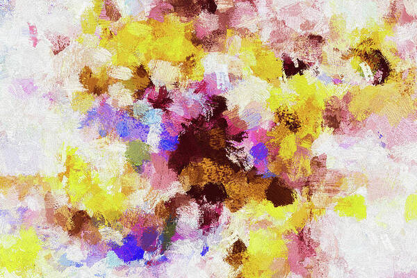Abstract Art Print featuring the painting Yellow and Pink Abstract Painting by Inspirowl Design