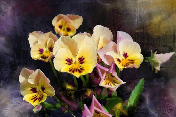 Beautiful Art Print featuring the digital art Yellow and Pink Pansies by Debra Baldwin