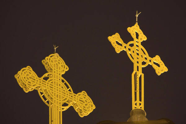 Architecture Art Print featuring the photograph Yellow crosses by Ian Middleton