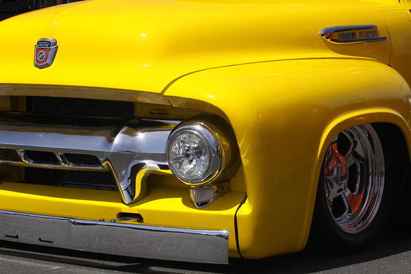 Ford Art Print featuring the photograph Yellow custom Ford F100 by Jeff Floyd CA