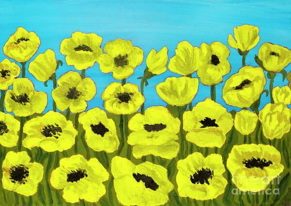 Poppy Art Print featuring the painting Yellow poppies, painting by Irina Afonskaya