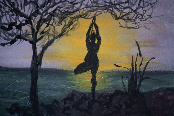 Yoga Tree Pose Art Print featuring the painting Yoga Tree Pose by Donna Walsh