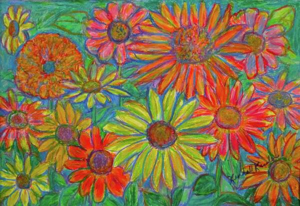 Flowers Art Print featuring the drawing Zinnia Spin by Kendall Kessler