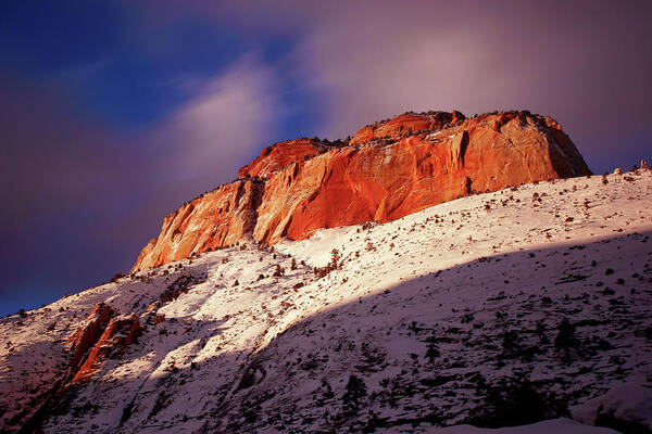 Zion Art Print featuring the photograph Zion's East Temple at Sunset by Daniel Woodrum