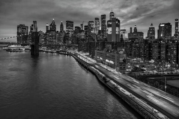 Nyc Skyline Art Print featuring the photograph Brooklyn Bridge and Lower Manhattan Skyline #1 by Susan Candelario