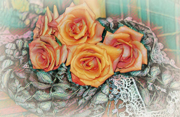 Roses Art Print featuring the digital art Coral Roses #1 by Bonnie Willis