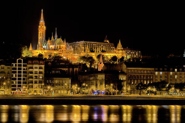 Palaces Art Print featuring the photograph Danube Night View in Budapest #1 by Vivida Photo PC