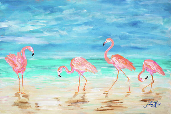 Flamingo Art Print featuring the painting Flamingo Beach #1 by Julie Derice