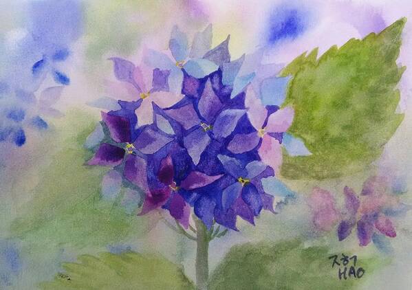 Hydrangea Art Print featuring the painting Hydrangea 4 by Helian Cornwell