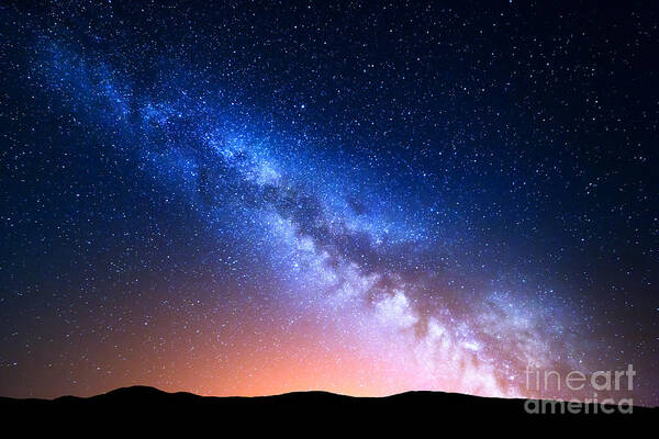 Nocturnal Art Print featuring the photograph Night Landscape With Colorful Milky Way by Denis Belitsky