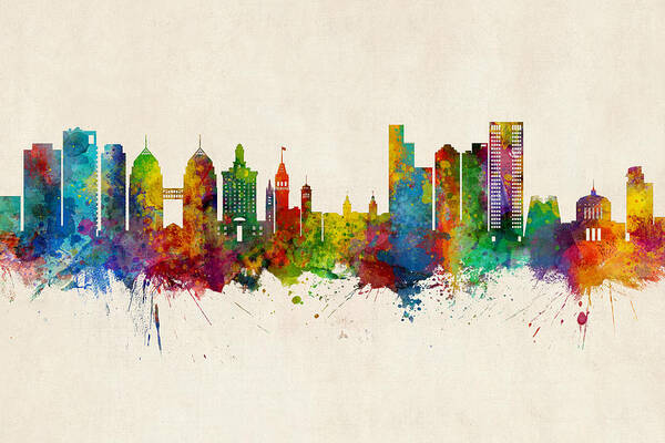 Oakland Art Print featuring the digital art Oakland California Skyline #1 by Michael Tompsett