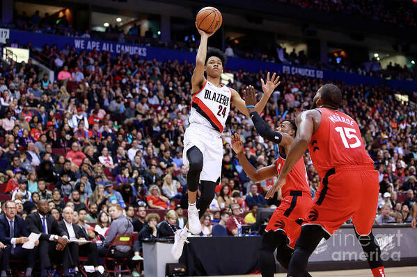 Anfernee Simons Art Print featuring the photograph Portland Trail Blazers V Toronto Raptors #1 by Jeff Vinnick