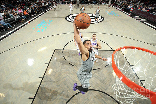 Spencer Dinwiddie Art Print featuring the photograph Sacramento Kings V Brooklyn Nets by Nathaniel S. Butler