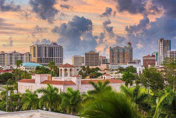 Landscape Art Print featuring the photograph Sarasota, Florida, Usa Downtown Skyline #1 by Sean Pavone